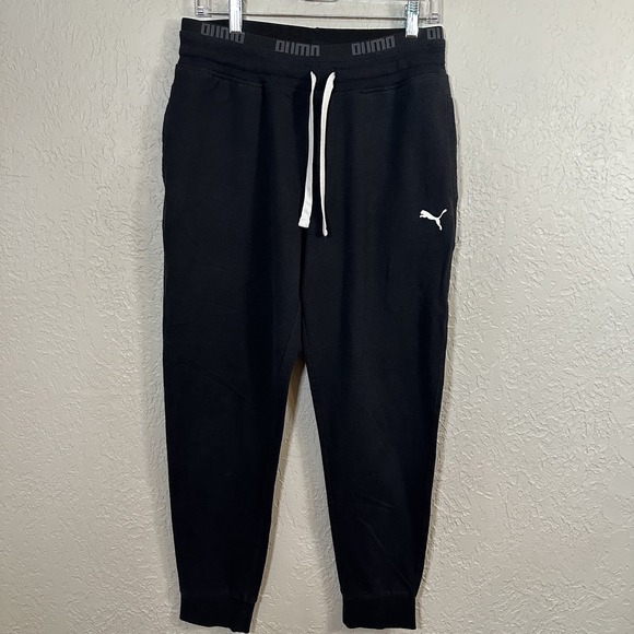 Puma Women's M Black Pull On Drawstring Sweatpants Joggers with Pockets Lounge - Picture 1 of 11